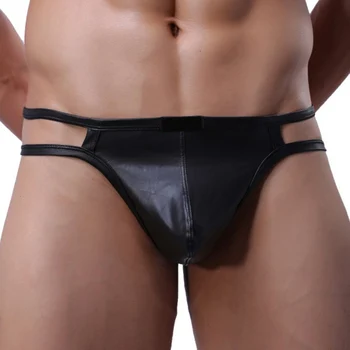 

Hot sale Sexy faux leather mens thongs and g strings sexy men jockstraps underwear erotic lingerie tanga hombre mens G-string
