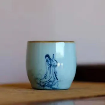 

Blue and white color Myth Celadon Luxury Coffee Cup Beer Cup with hand-painting madarin and Mythology Gods