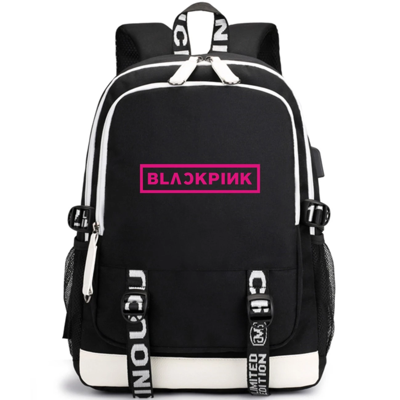 Kpop Черный Розовый Рюкзак новая стильная сумка на оба плеча Студенческая Usb парусиновая дорожная сумка фанаты ответят на помощь