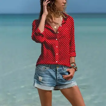 

2019 autumn and winter new wave dot printing lapel long-sleeved shirt women's clothing