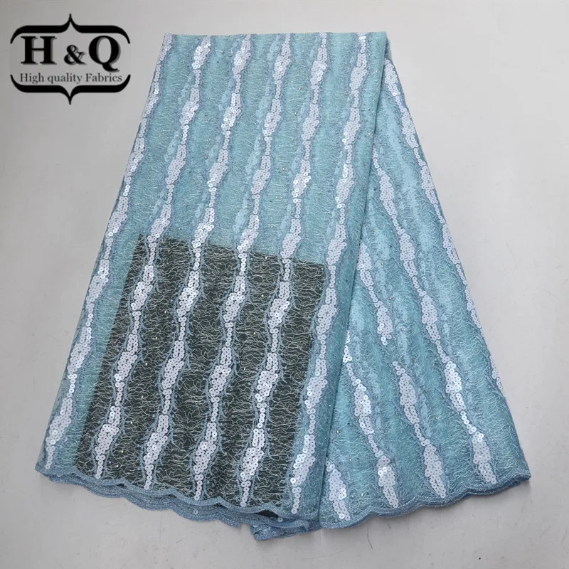 

Breathable African Lace Fabric High Quality 5Yards/pcs Organza Lace Fabric French Sequins Fabric With Stones For Daily Garment