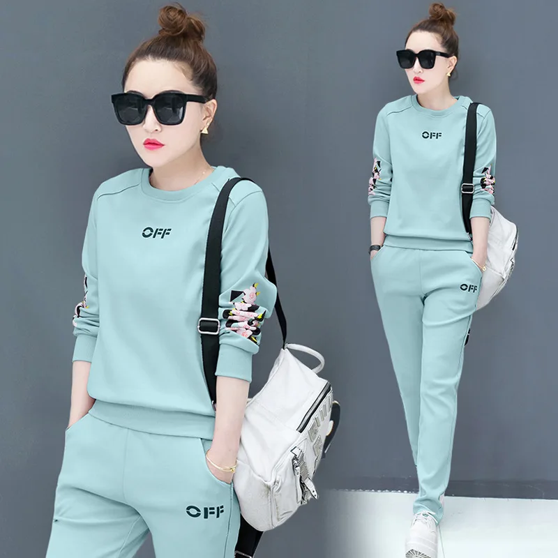 

Sports WOMEN'S Suit 2018 Autumn Clothing New Style round Neck Sweater Two-Piece Set Student Leisure Suit Fashion