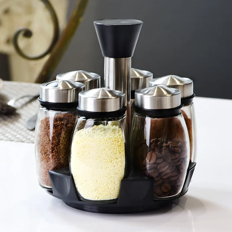 Glass seasoning jar box rotary set kitchen salt powder | Дом и сад