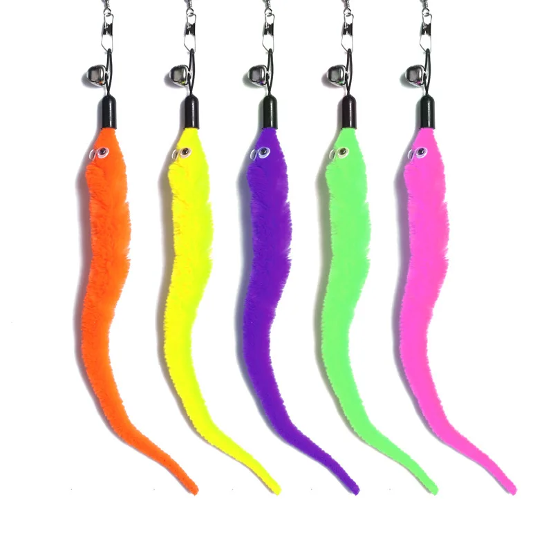 

5pcs Colorful Pet Kitten Cat Teaser Replacement Refill Plush With Bell Training Cat Teaser Wand Cat Toy Pendant Cats Products