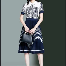 Высокое качество темперамент Плиссированное Платье Женская Летняя мода популярное платье с принтом
