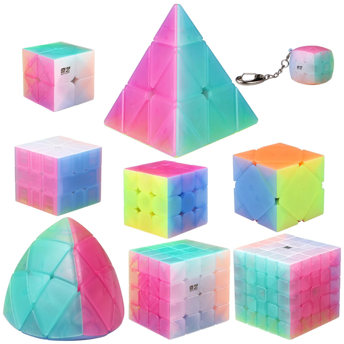 

Girls Toys QiYi Jelly Cube Set Including Pyramid SQ-1 Mastermorphix 2x2 3x3 4x4 5x5 Magic Cube Kits Gift Package