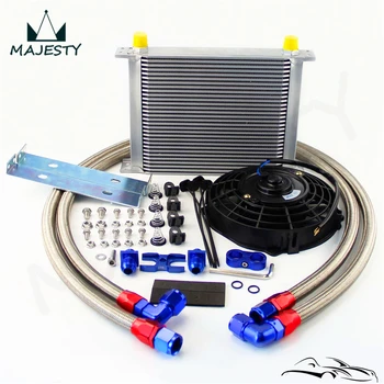 

AN10 30 Row British Oil Cooler + 7" Electric Fan kit Fits For BMW E36 Euro E82 E9X 135/335 E46 M3 E90 E92 Black/Silver