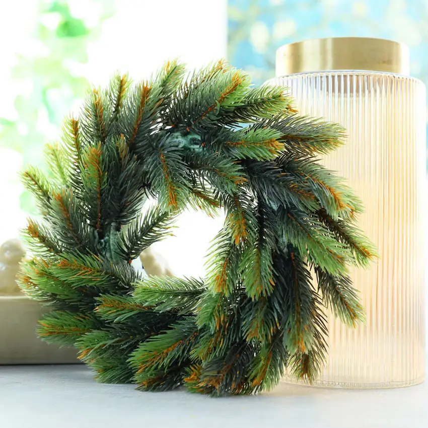 Christmas decor Pine wreath plastic pine needle artificial flowers home Xmas decor supplies wedding door decorations