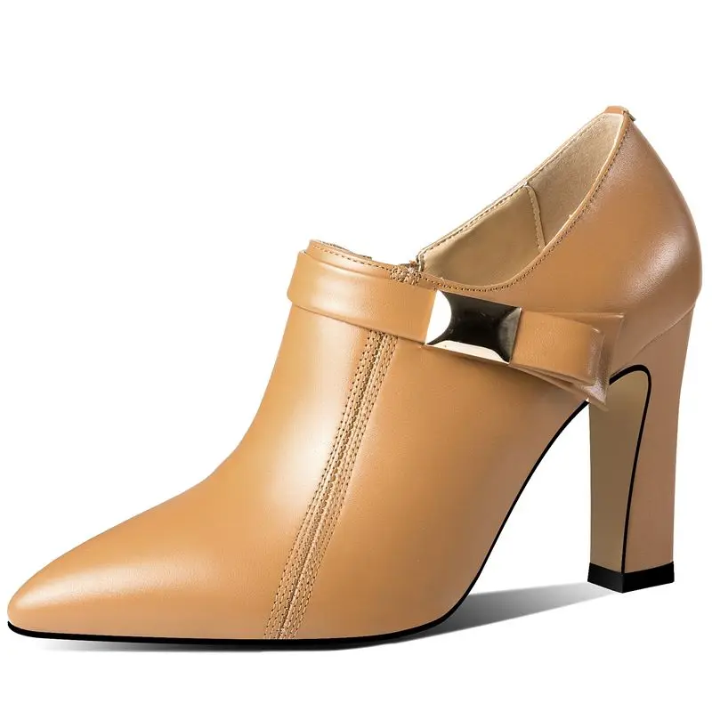 ALLBITEFO high quality genuine leather women heels fashion pointed toe high heel shoes spring autumn office ladies shoes - Цвет: as picture