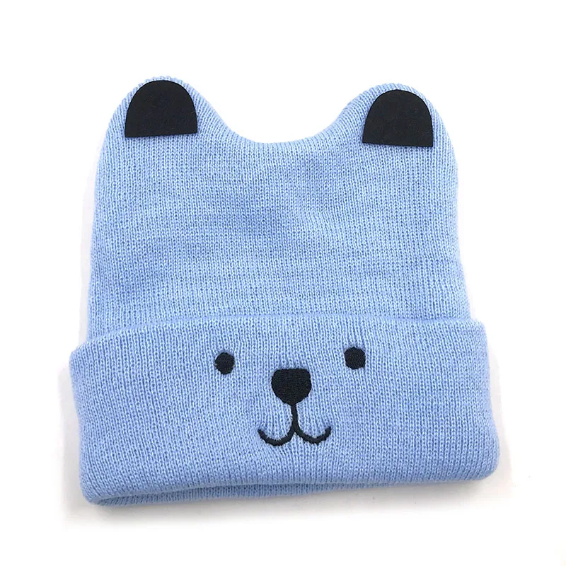Cute toddler girl boy hat baby winter warm crochet embroidery hat cartoon cat ears pattern beanie ski cap