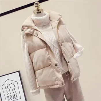 

Corduroy Vest Female Loose Waistcoat Autumn Winter Down Cotton Ladies Vest Coat Warm Thicken Vest Woman Jacket Outerwear Q2751