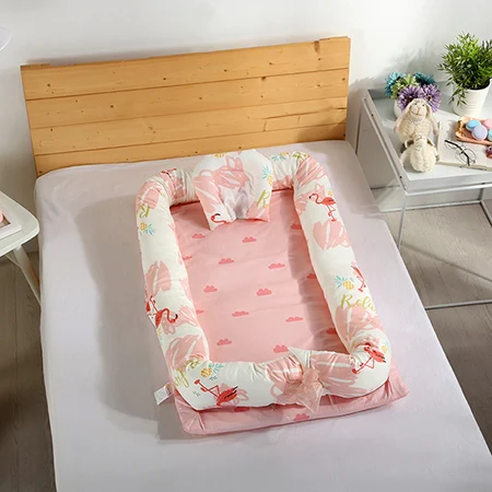Flamingo Powder 2PCS Детские кроватки для сна, портативная моющаяся дорожная Изолированная кровать с одеялом для От 0 до 3 лет детей - Цвет: Flamingo Powder 2PCS