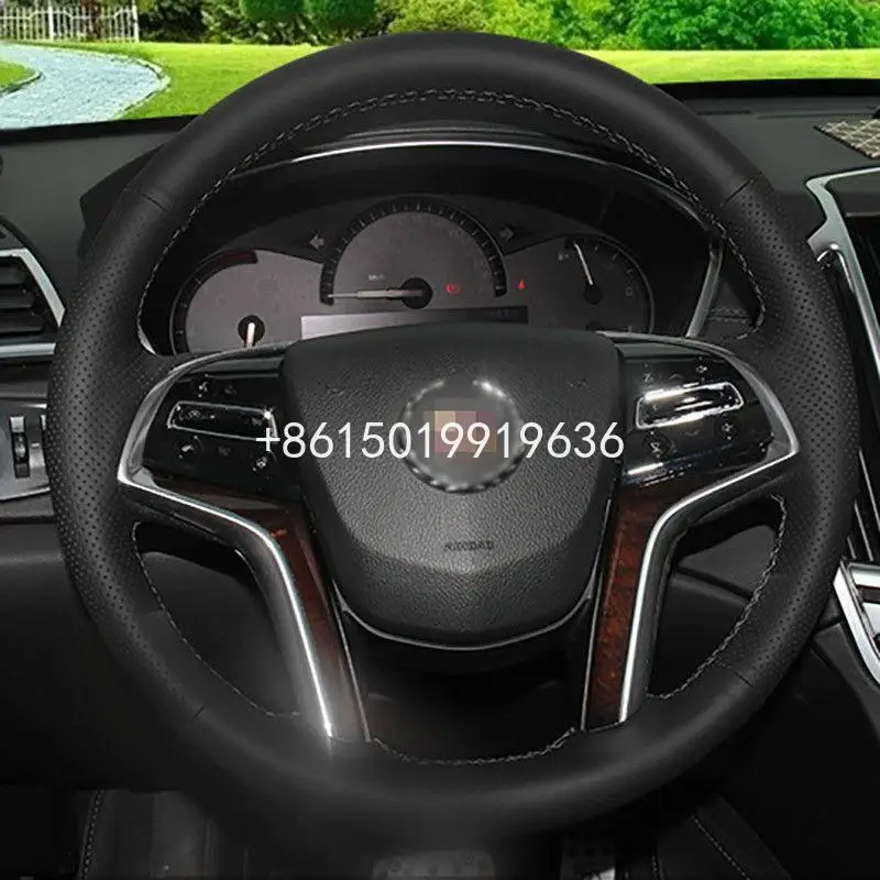 Coprivolante Per Auto In Pelle Nera Cucito A Mano Fai-Da-Te Per Cadilac Srx