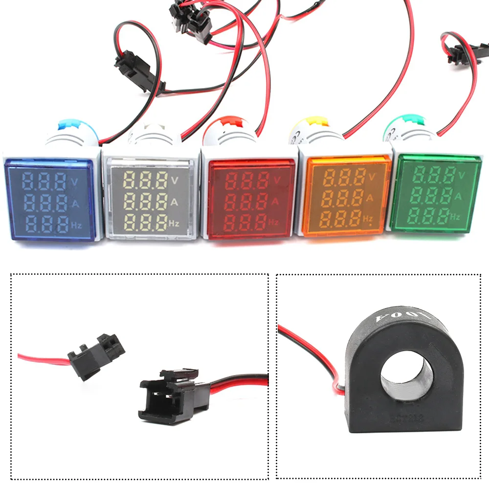 

22mm Digital 3in1 AC Ammeter Voltmeter Hz Current LED Voltage Indicator Meter Tester Signal Lights colorful AC 60-500V