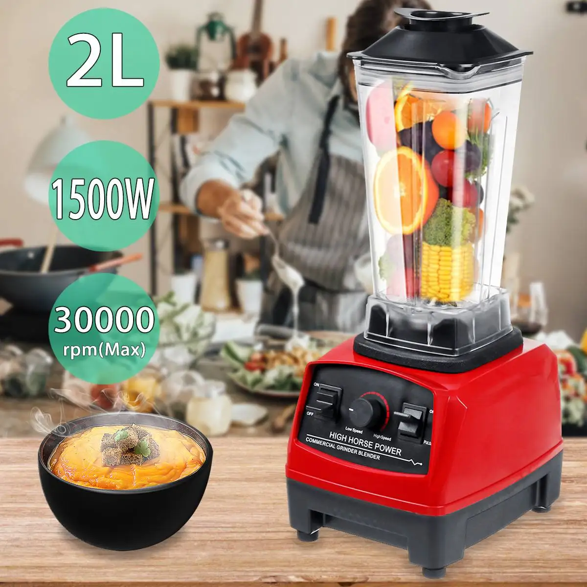 2L 1500 Вт кухонный комбайн блендеры миксер соковыжималка Регулируемая скорость 6 стальных лезвий сверхмощная фруктовая соковыжималка