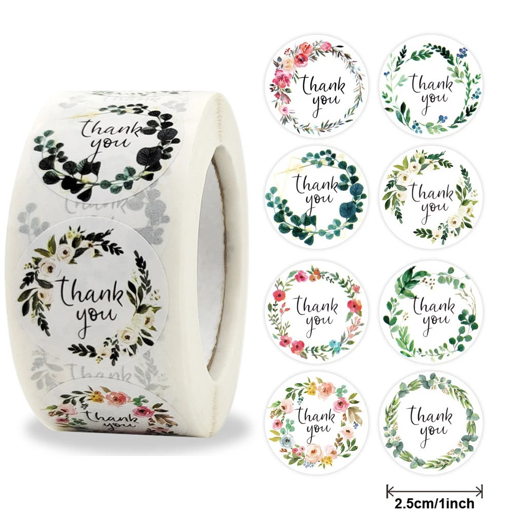 

100-500pcs Round Floral Thank You Stickers Package Seal Labels Circle Stationery Sticker Decoration Adhesive Wedding Sticker