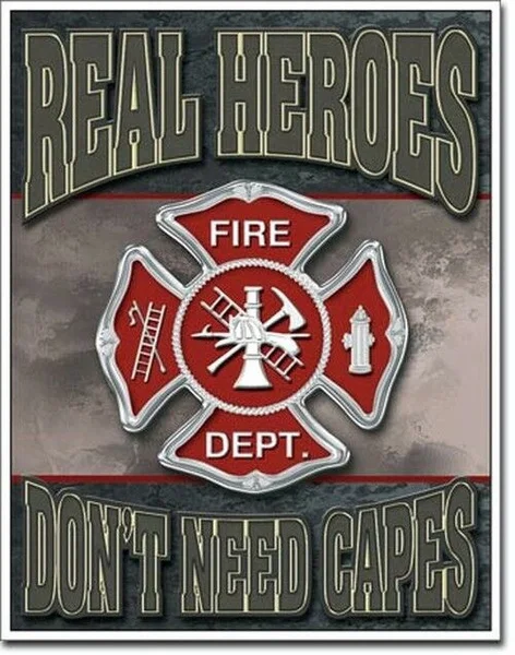 Tin Sign - &quotREAL HEROS FIREMEN&quot Metal Wall Art Made in USA | Дом и сад