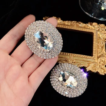 

AENSOA Shiny Full Crystal Gems Big Dangle Earrings For Women Fashion Luxury Rhinestone Geometric Oval Statement Earrings Jewelry