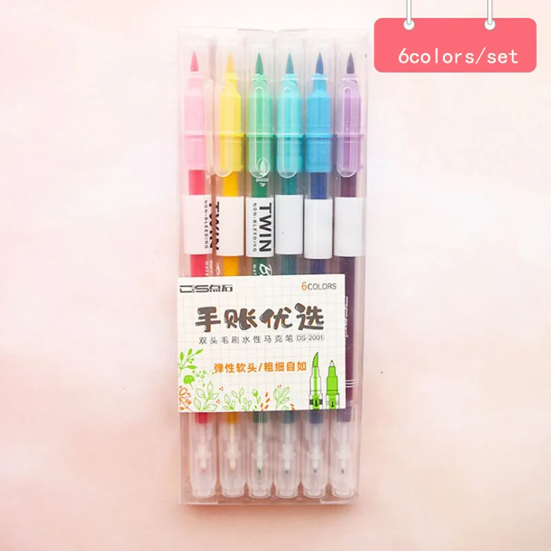 

6 Colors Set Art Brush Pen Calligraphy Pen FineLiner Water Color Marker Pens For Drawing Painting School Art Supplies