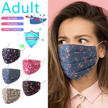 

1PCS Washable Reusable Polyester Face Mask Fashion Colored Flower Print Adult Adjustable Mask Mouth Mask With Design Masque