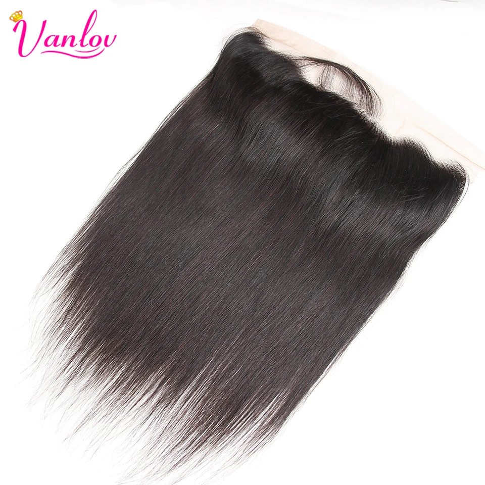 Vanlov-Cabello Humano liso brasileño, cierre Frontal de malla, 13x4, encaje suizo, 100%, línea de cabello Natural Remy