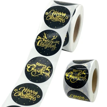 

500 pcs/roll Merry Christmas Round 1 Inch Golden Plated Stickers Gift Candy Box Homemade Cookies Bag Sealing Decoration Decals