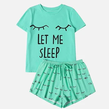 

Summer Print Cotton Women's Pajama Shorts Set Short Sleeve T-Shirt Female Home Clothes 2020 Casual School Cute Sleepwear Suit