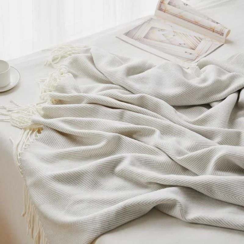 Ручное вязание пледы одеяло волна елочка подвеска с бахромой одеяло s для уютного дивана покрывало Сиеста офисные Декоративные Постельные Принадлежности - Цвет: beige
