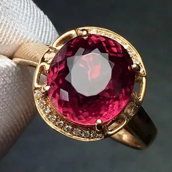 

Rubillite Ring Fine Jewelry Pure 18 K Gold Natural Rubi Tourmaline 3.6ct Gemstone Diamond Gift Female Rings for Women Fine Ring