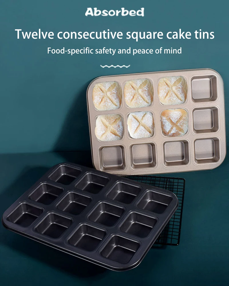 Non-Stick 12/6 Cavity Square Muffin Cupcake Baking Pan – Carbon Steel Mini Cake Tray fo... - SKU MTP27305 - UGI Packaging