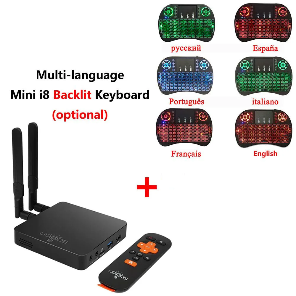 add i8 backlit UGOOS AM6 Amlogic S922X Smart Android 9,0 tv Box DDR4 2 Гб ram 16 Гб rom 2,4G 5G WiFi 1000 M LAN Bluetooth 5,0 4 K HD медиаплеер - Цвет: add i8 backlit