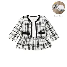 Одежда для новорожденных девочек клетчатое пальто в стиле ретро Топ+ платье-пачка комплект теплой осенней одежды для дня рождения из 2 предметов