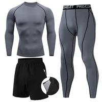3 Stks/set Mannen Trainingspak Gym Fitness Compressie Sport Pak Kleren Boksen Jogging Man Sport Wear Oefening Workout Panty Sets