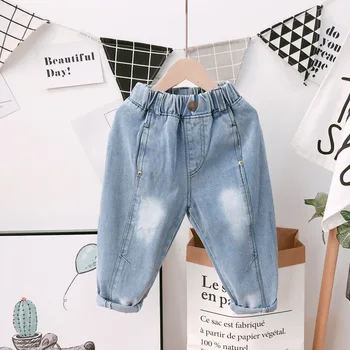 

High quality fashion light blue fall winter boys children kids long pants jeans