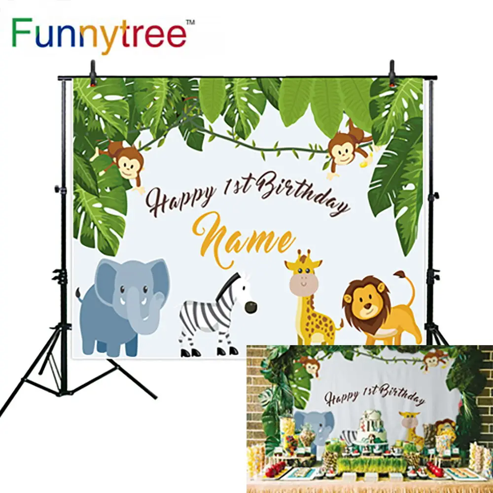 Funnytree 1st фон для фотосъемки на день рождения фотостудия сафари джунгли вечерние животные лес детский фон фотофоны
