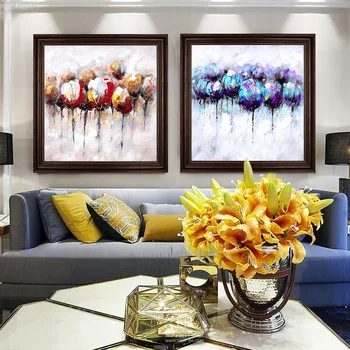 

European-style hand-painted Oil Painting Decorative Painting The Living Room Backdrop Bivalent Tulip Flower Mural Paintings Amer