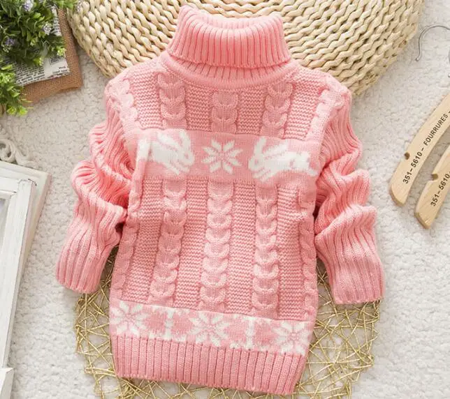 MERI AMMI/Одежда для мальчиков и девочек; зимняя теплая водолазка с длинными рукавами; трикотажные толстовки с рисунком медведя для детей 2-9 лет; J722 - Цвет: flower pink