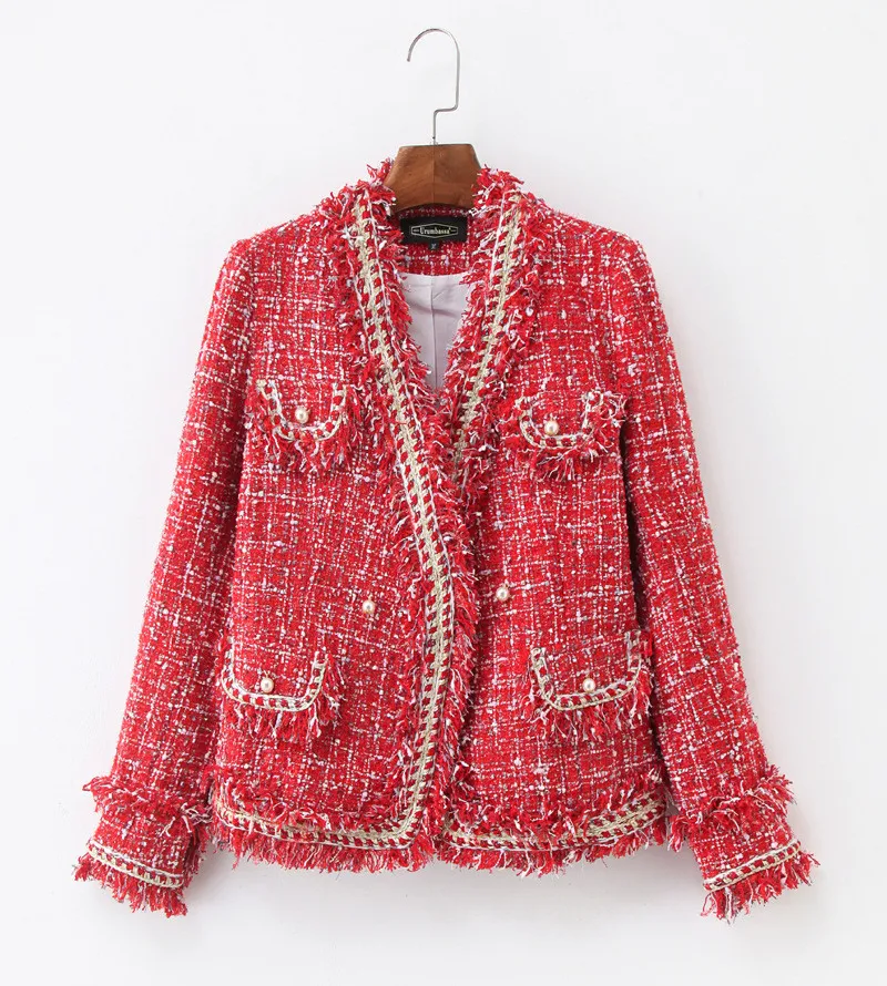 Brand new designer women's plaid tweed coat high quality tassels jackets coat A764