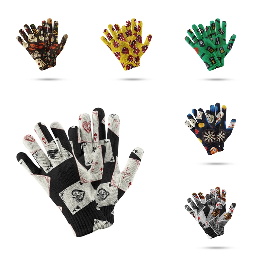 

Personalized Playing Card Style Knitted Gloves Men And Women Winter Touch-Screen Elastic Warm Mitten Chic Christmas Gift Glove