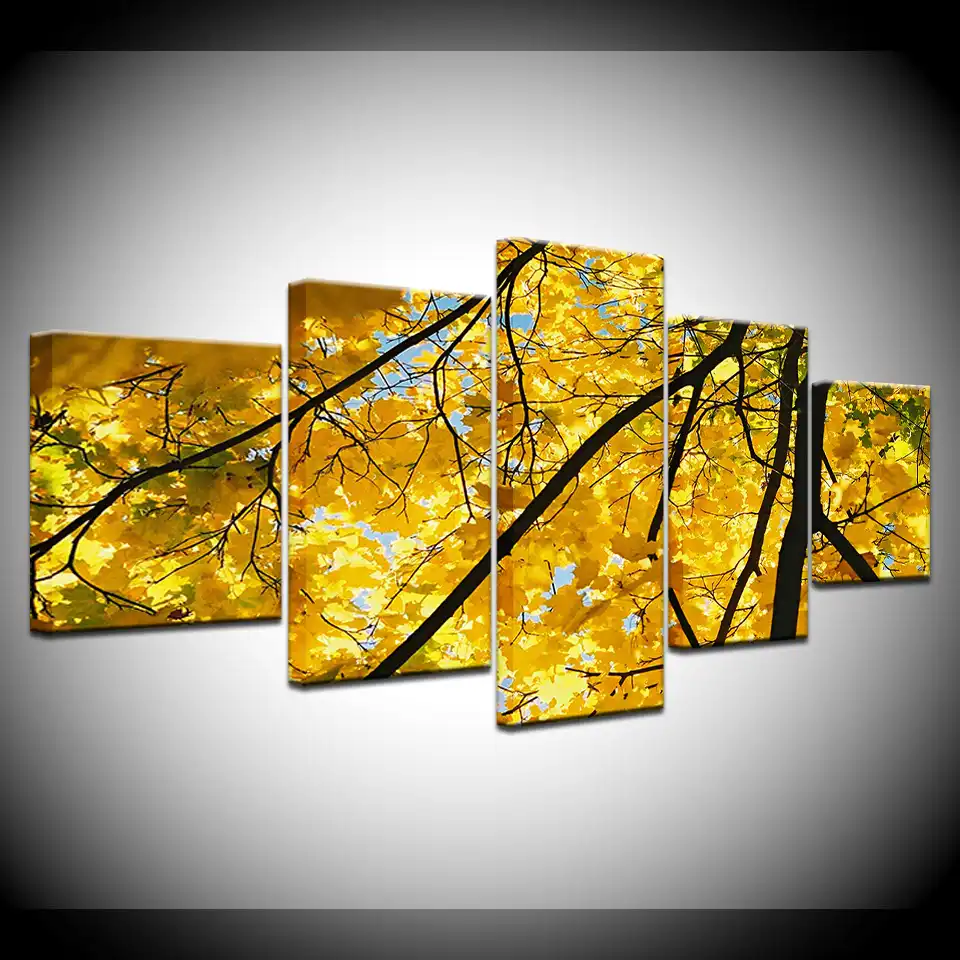 黄色のイチョウの木5ピースhd壁紙アートキャンバスプリント現代ポスターモジュラーアート絵画リビングルーム装飾 絵画 書道 Aliexpress