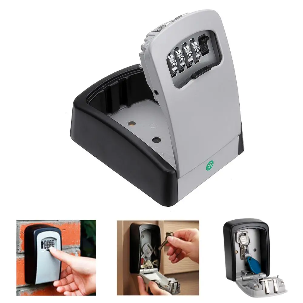 Key Storage Lock Box, 4-Digit Combination Lock Box, Wall Mounted Lock Box, Wall Mounted Key Safe Box/Security Key Holder