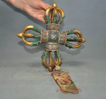 

wedding decoration Old Tibet Buddhism Temple Bronze gilt Painted Dorje Vajra Phurpa Exorcism FaQi