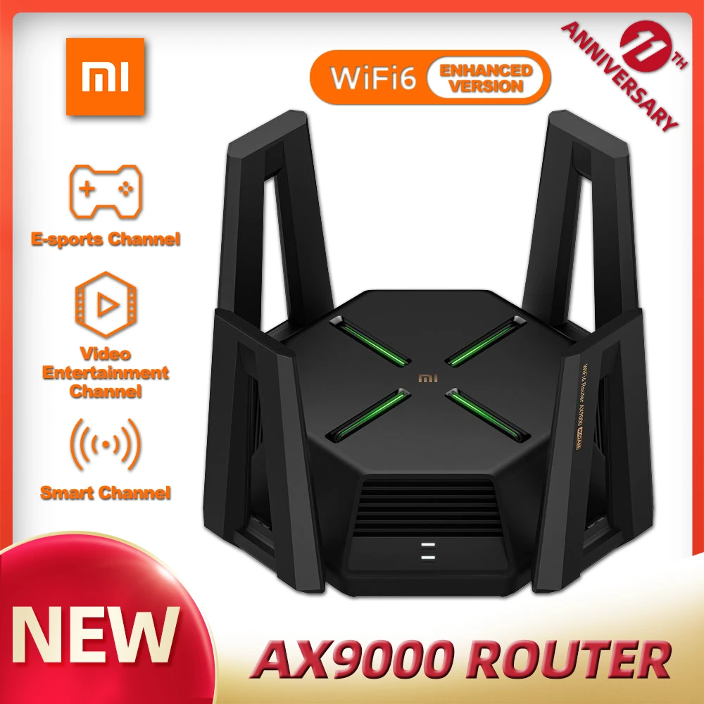 XIAOMI AX9000 Router Tri-Channels WIFI6 Enhanced Version Quad-Core CPU 1GB RAM 4K QAM 12 High-Gain Antennas Mesh E-sport Router