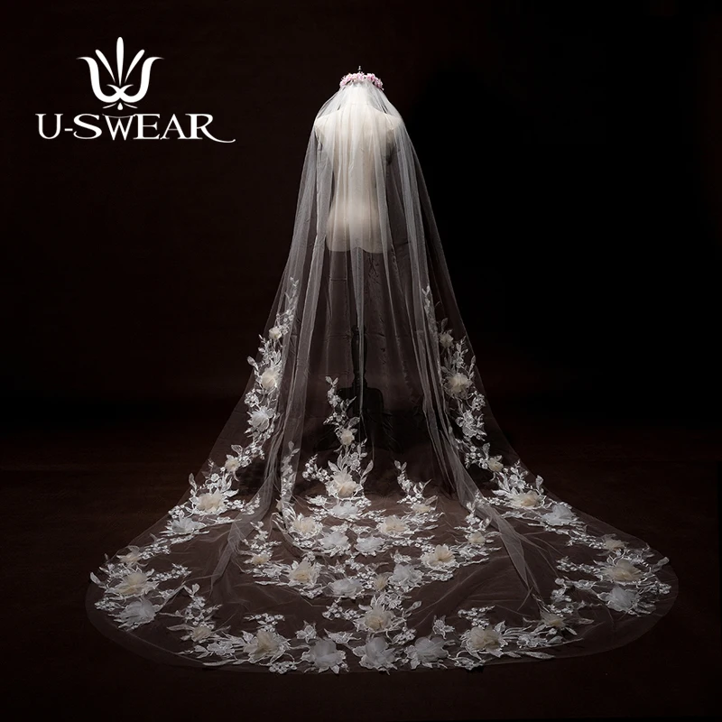

Hot Sale One-Layer Wedding Veils White Ivory Bridal Veils for Wedding Dress Cathedral Veil Bridal Accessories