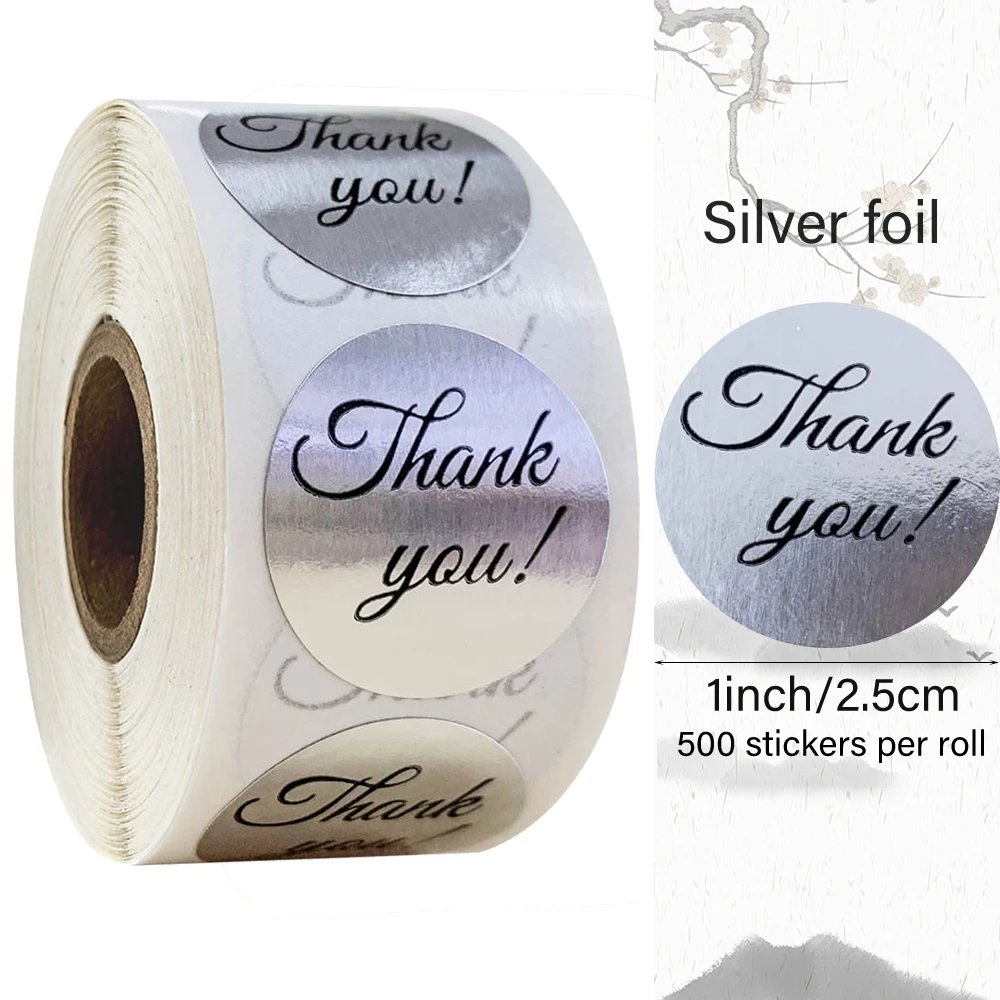 

Round THANK YOU silver foil Stickers Seal Labels 500 Labels Stickers Scrapbooking for Package Stationery Sticker gift label