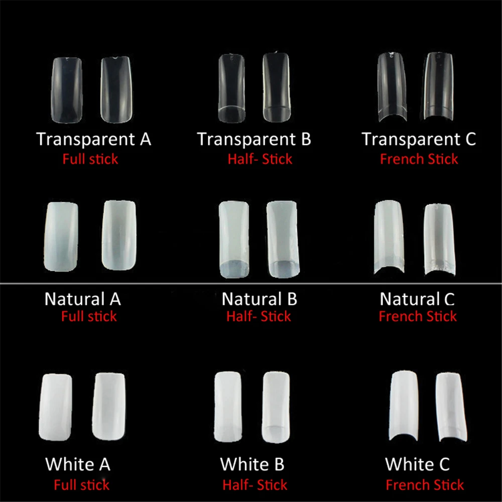 

500Pcs/box 10 Size Transparent Natural White French Tips Full Cover False Nail Tips Resin Extended Press on Nails NA032