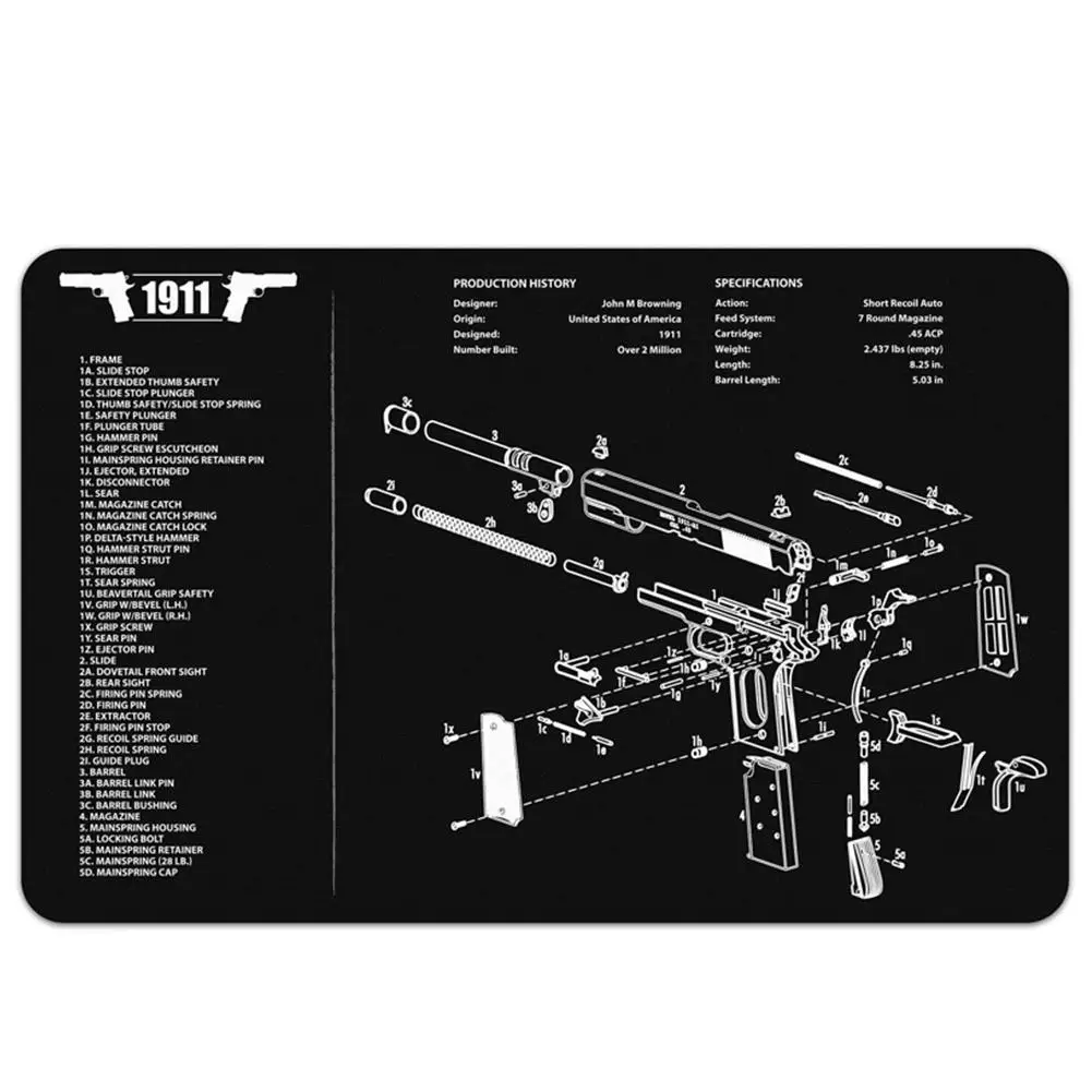 

17x11inch Gun Cleaning Rubber Mat With Parts Diagram Instructions Armorers Bench Mat Mouse Pad for Glock P226 P229 1911