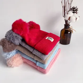 2PCS Baby Knitting Hat Cotton Ear Cap for Boys and Girls Winter Hat Scarf Set Toddler Boys Cap Scarf Infant Accessories 4