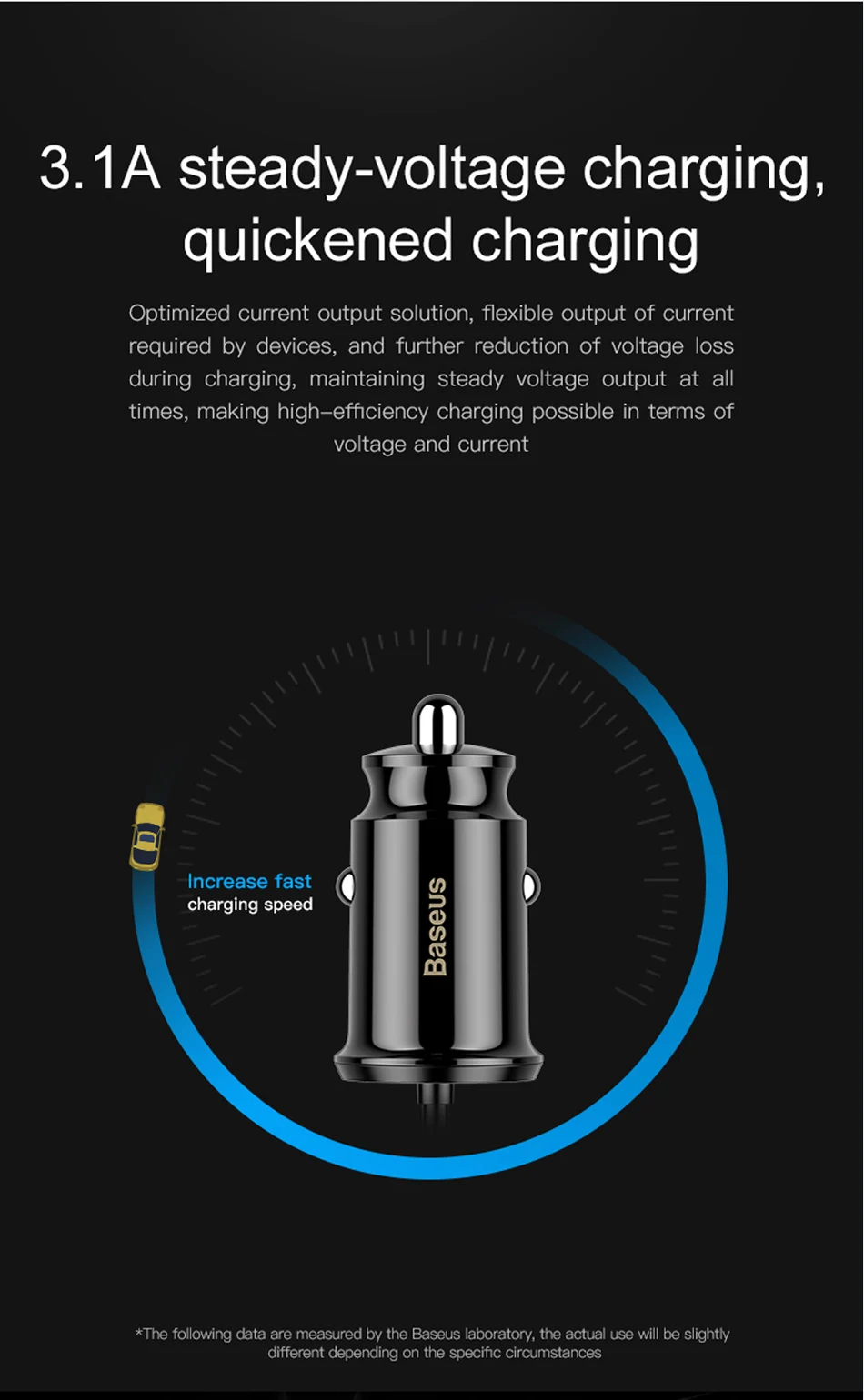 Baseus Mini USB Auto Oplader для мобильного телефона планшет gps 3.0A быстрое зарядное устройство двойной