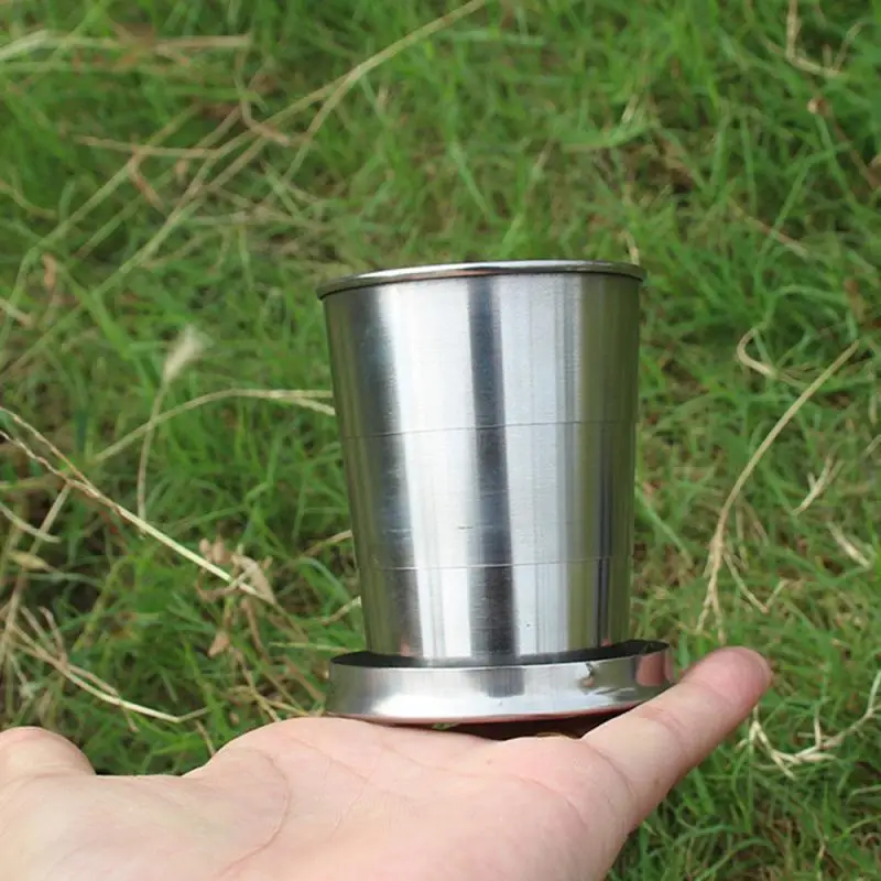 Portable Retractable Telescopic Collapsible Cups Stainless Steel Folding Cup With Keychain Outdoor Water Drink Cup With Lid 1Pcs folding cup